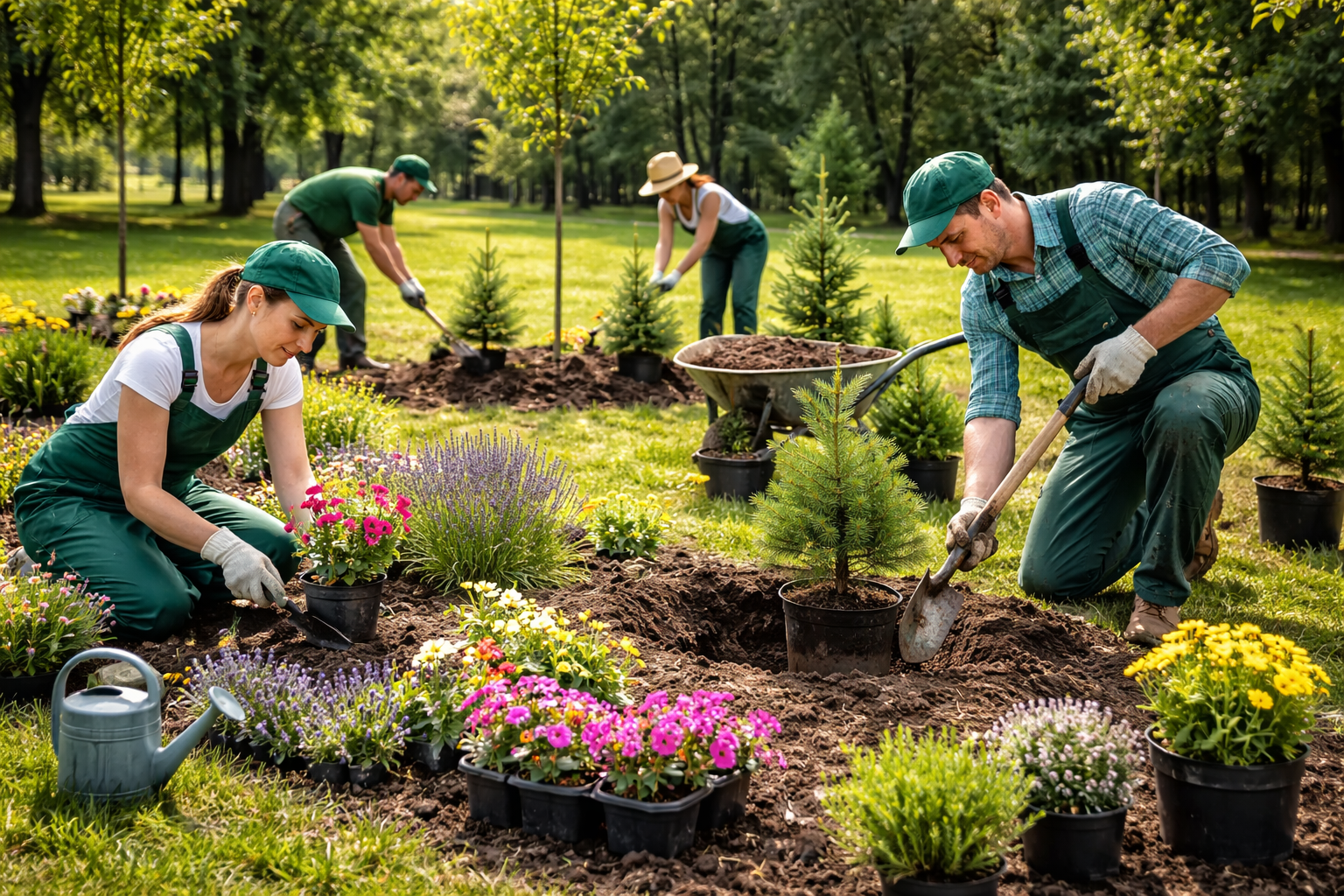Výsadba okrasných rostlin a stromů